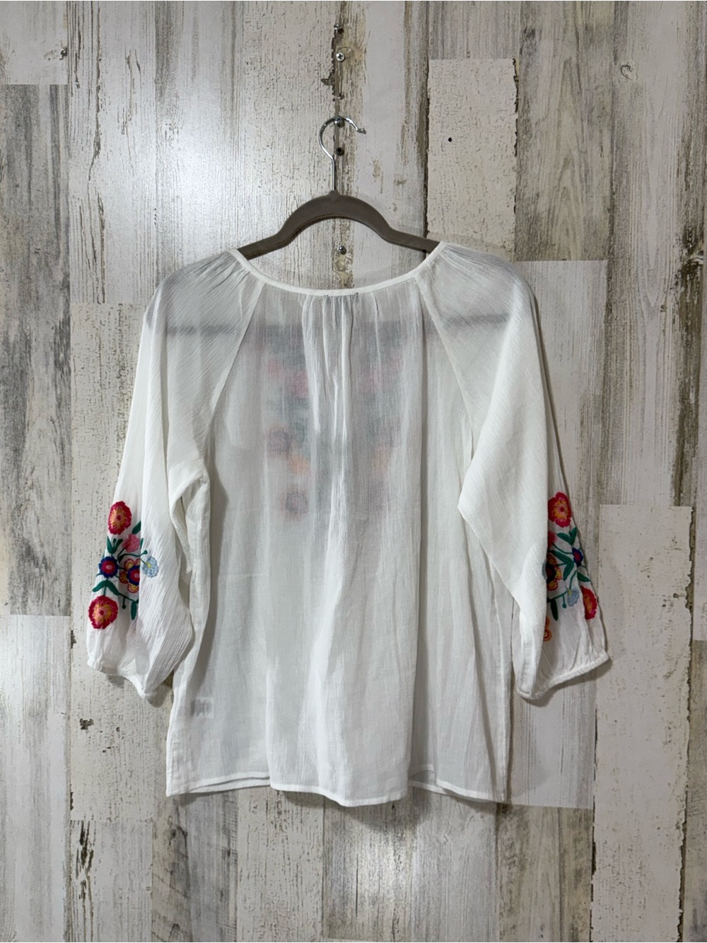 Talbots White Embroidered Peasant Top with Bright Florals - Picture 9 of 12